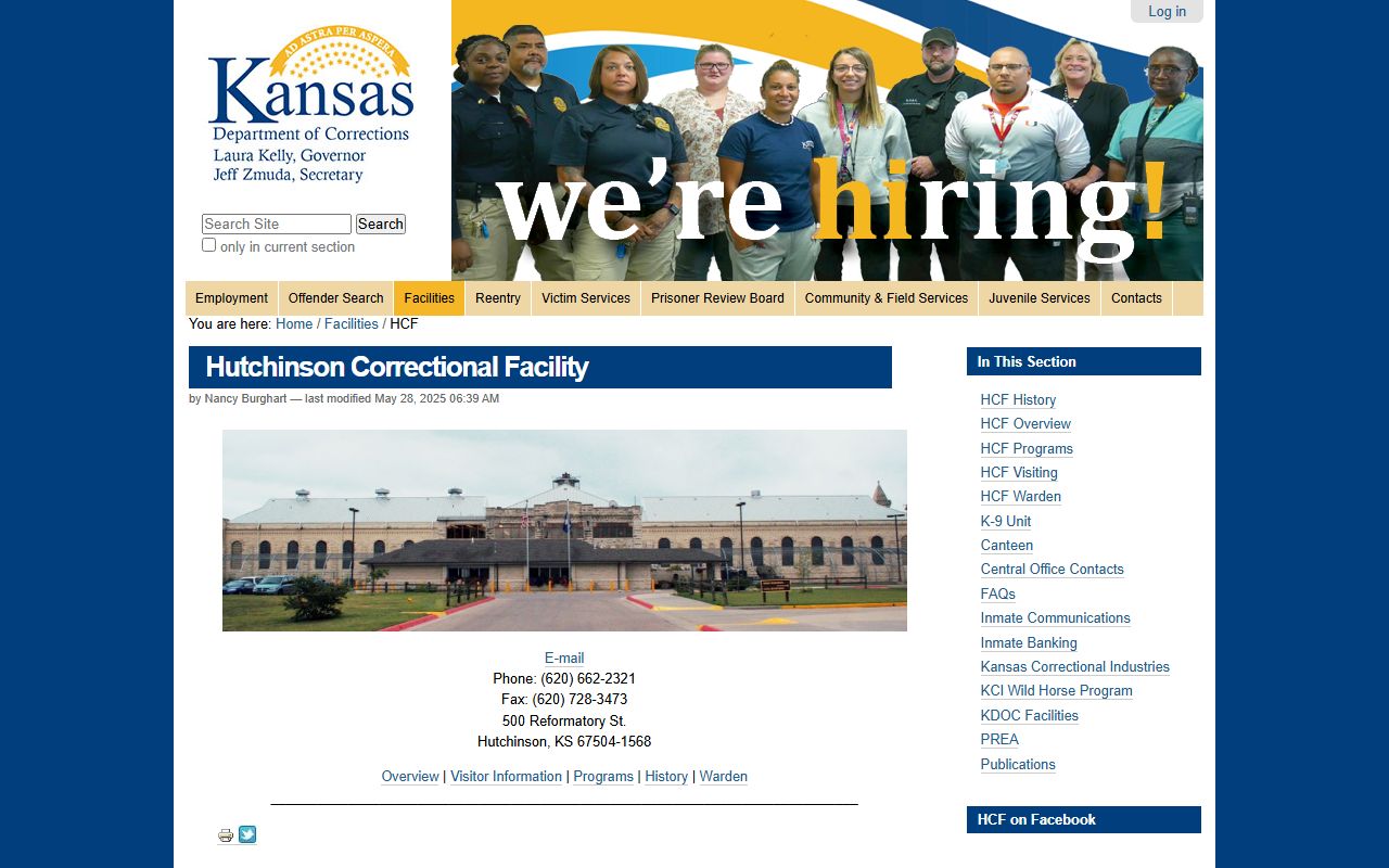 Hutchinson Correctional Facility KDOC inmate locator and facility information