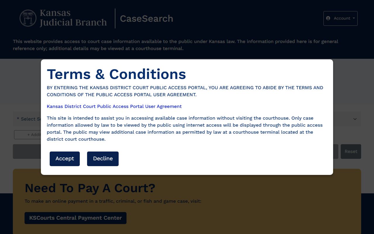 Reno County court records after jail arrest Kansas CaseSearch portal