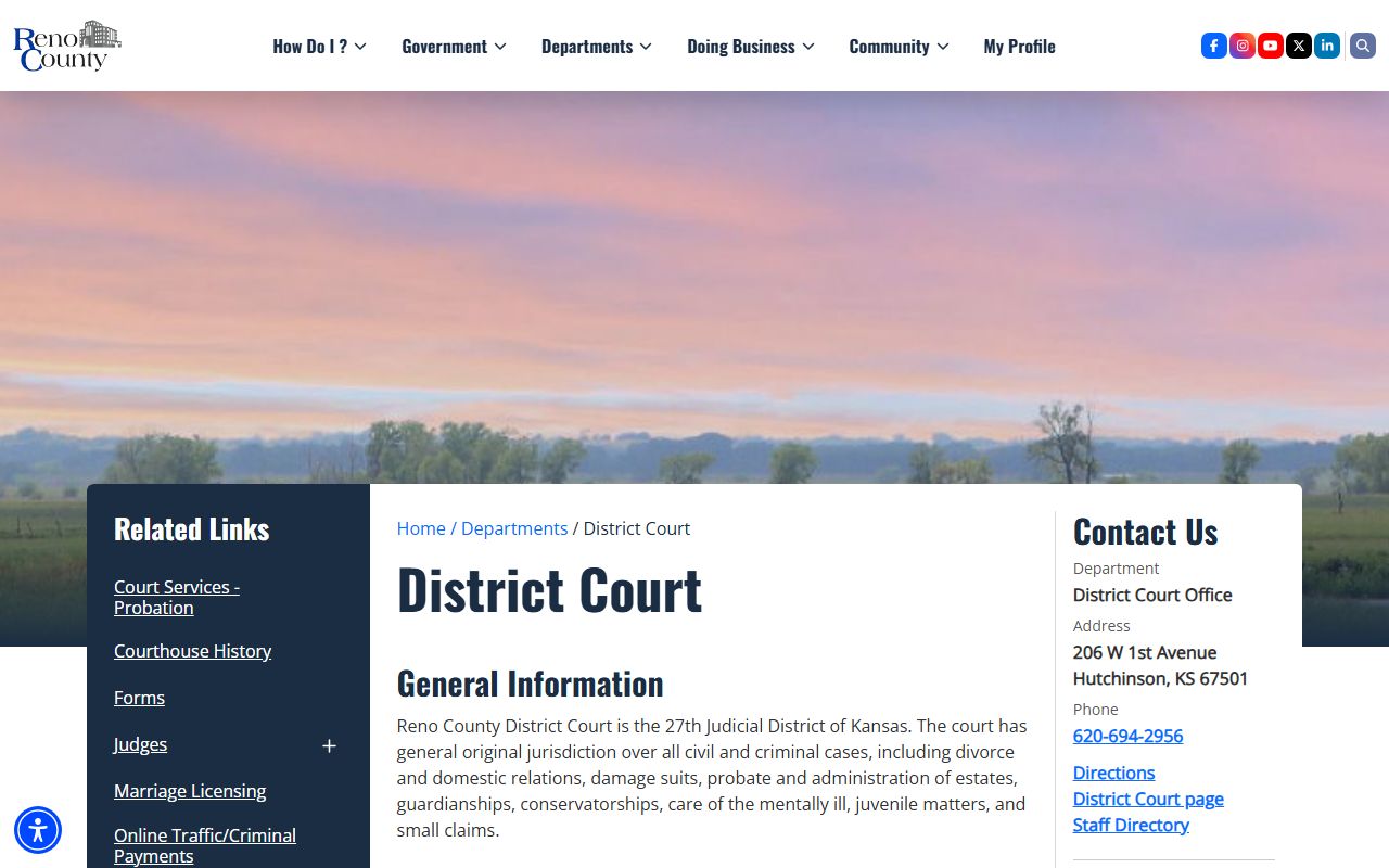 Reno County court records after arrest District Court page